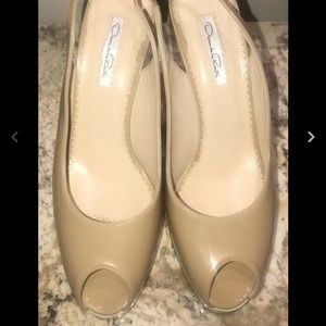 Oscar de la Renta Nude Patent Peep Toe Heels 40 M